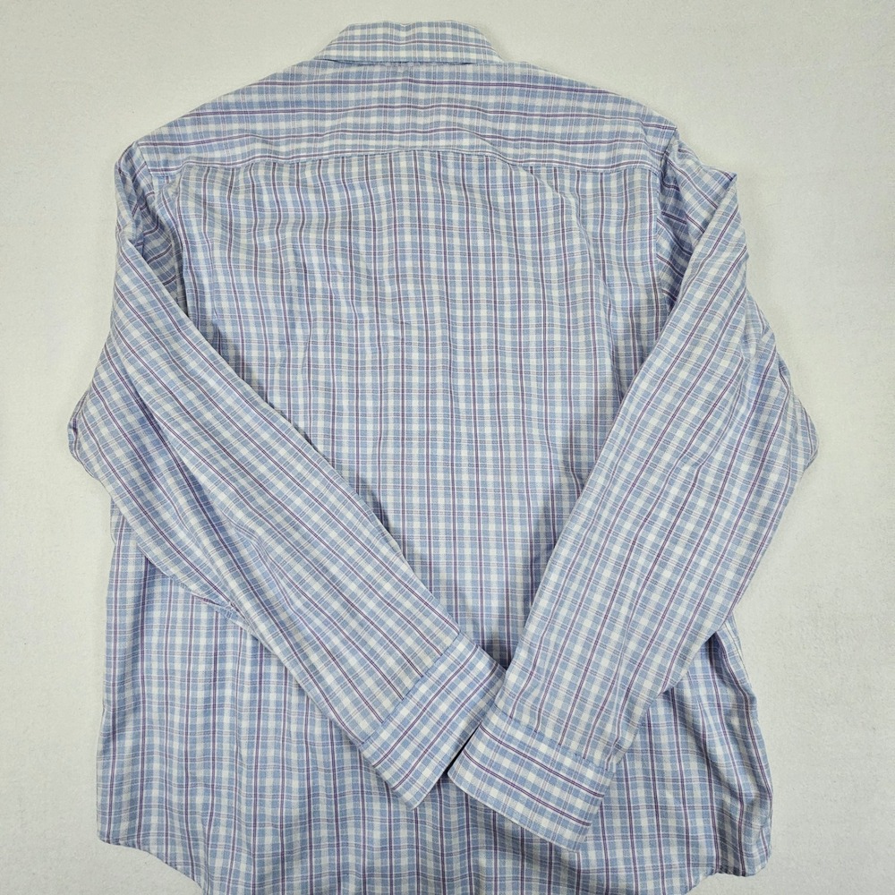 Egara Mens XL Blue Purple Plaid Non-Iron Cotton Long Sleeve Button Down Shirt - Picture 11 of 12